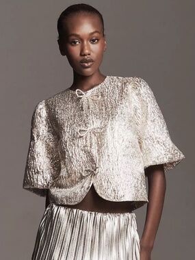 Anthropologie Dolan Left Coast Textured Lamé Crop Lady Jacket